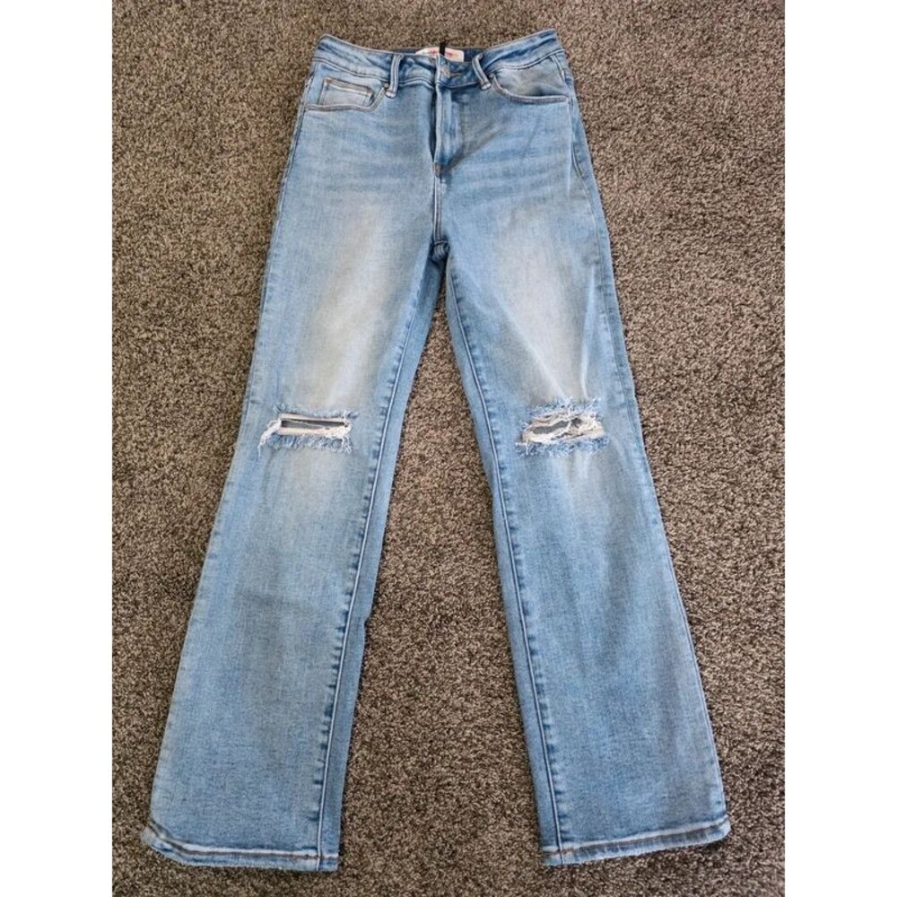 Risen x Freckled Poppy High Rise Slim Straight Jeans Womens Size 7/28 Blue Stret